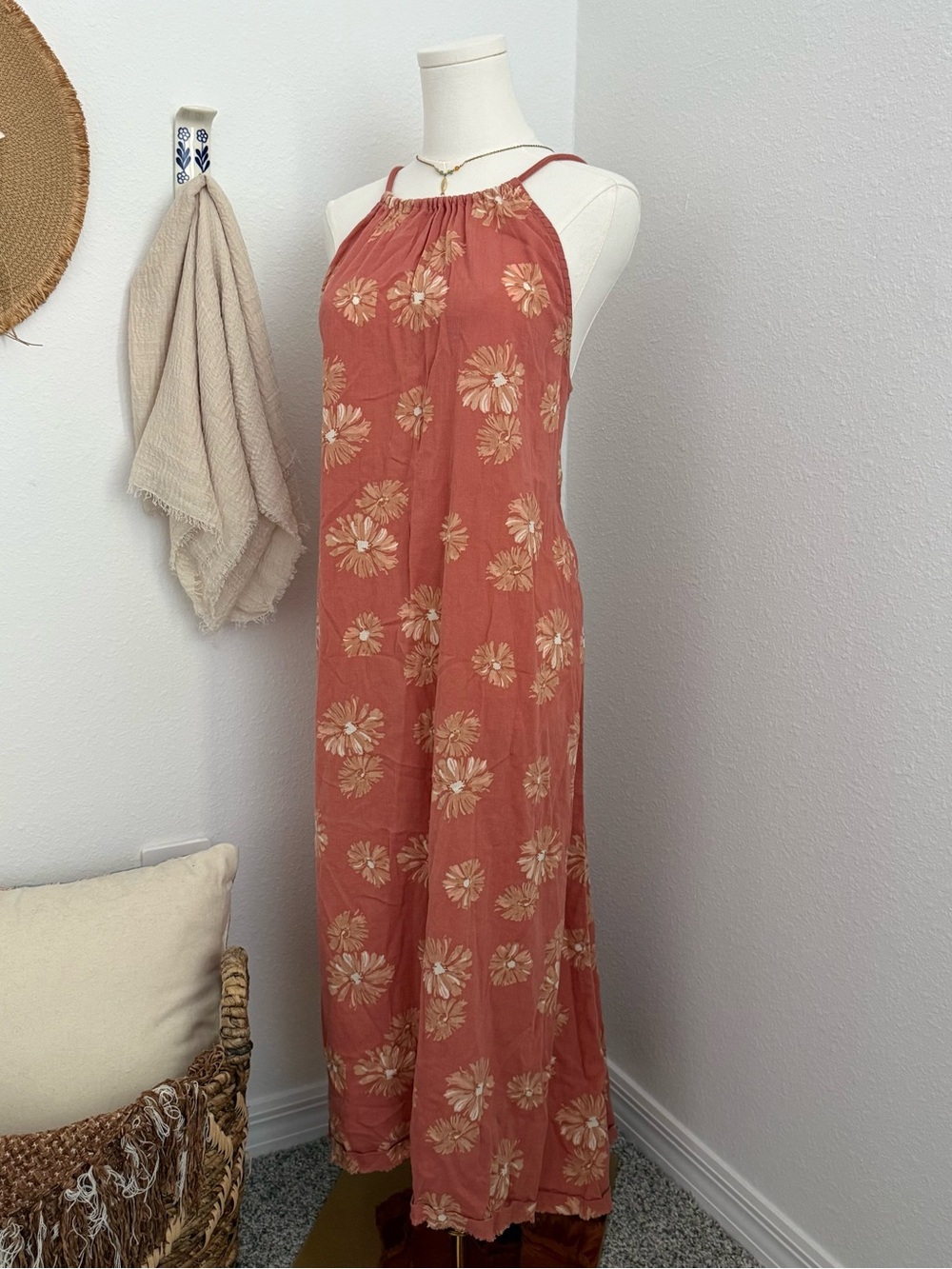 Madewell 100% Cotton Floral Open Back Halter Maxi Dress Medium - Picture 2 of 8